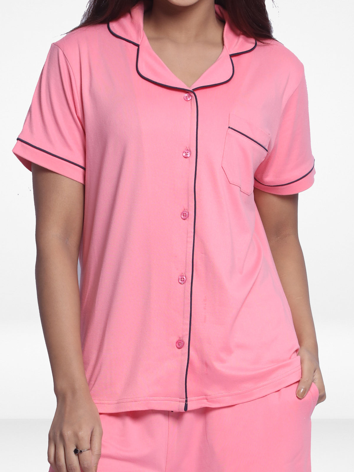 Women Solid Sleepwear Short Sleeve Pyjama Set