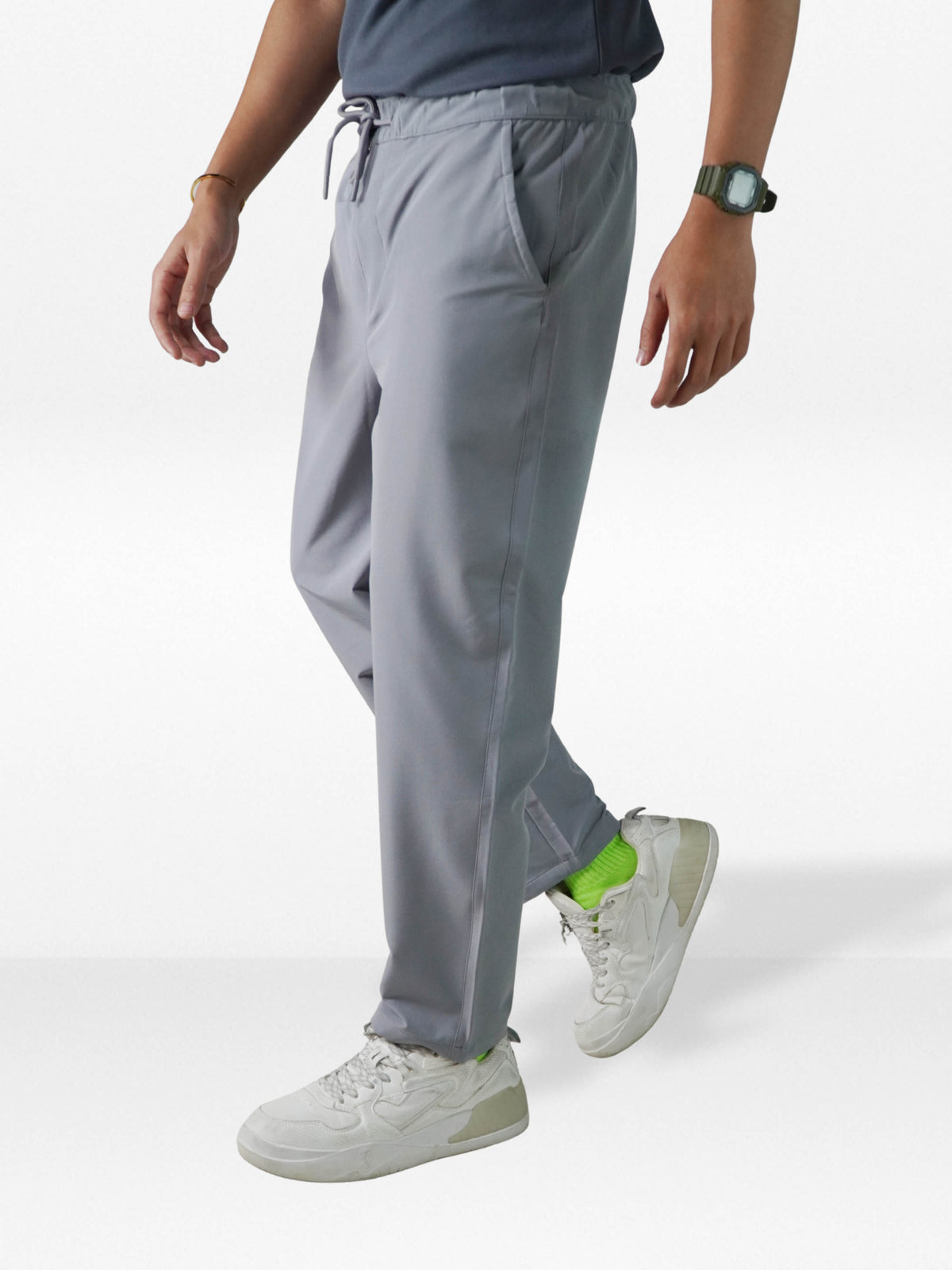 Men’s Relaxed Fit Trousers – Elastic Waist with Drawstring, Casual Pants with Fake Fly & Side Pockets ,Comfortable Everyday Wear