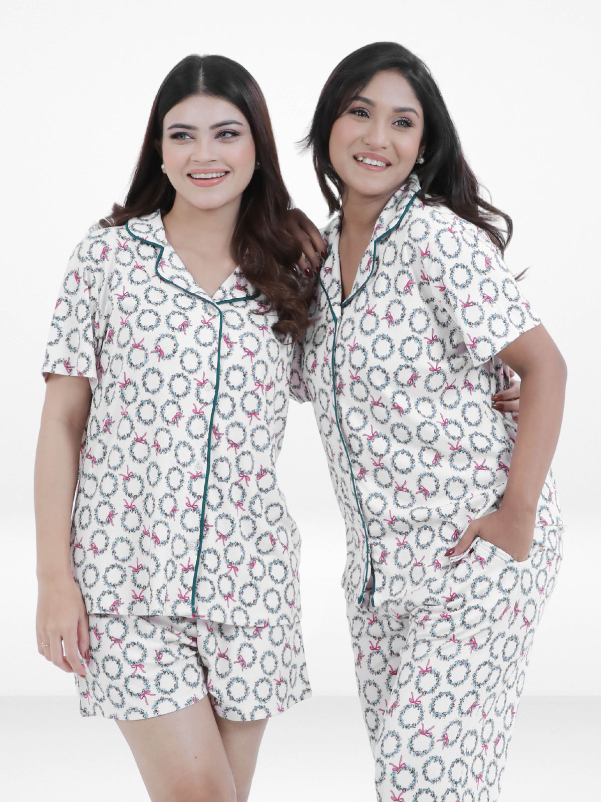 Women’s 3-Piece Pajama Set – Yummy Rib Fabric Sleepwear with Contrast Piping, Notch Collar & Button Down Top,