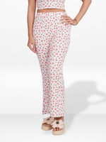 Women’s Printed Palazzo Pants | Wide Leg Lounge Trousers for Women | Soft Stretch Yummy Rib Fabric | Casual & Party Wear Bottoms - Egret