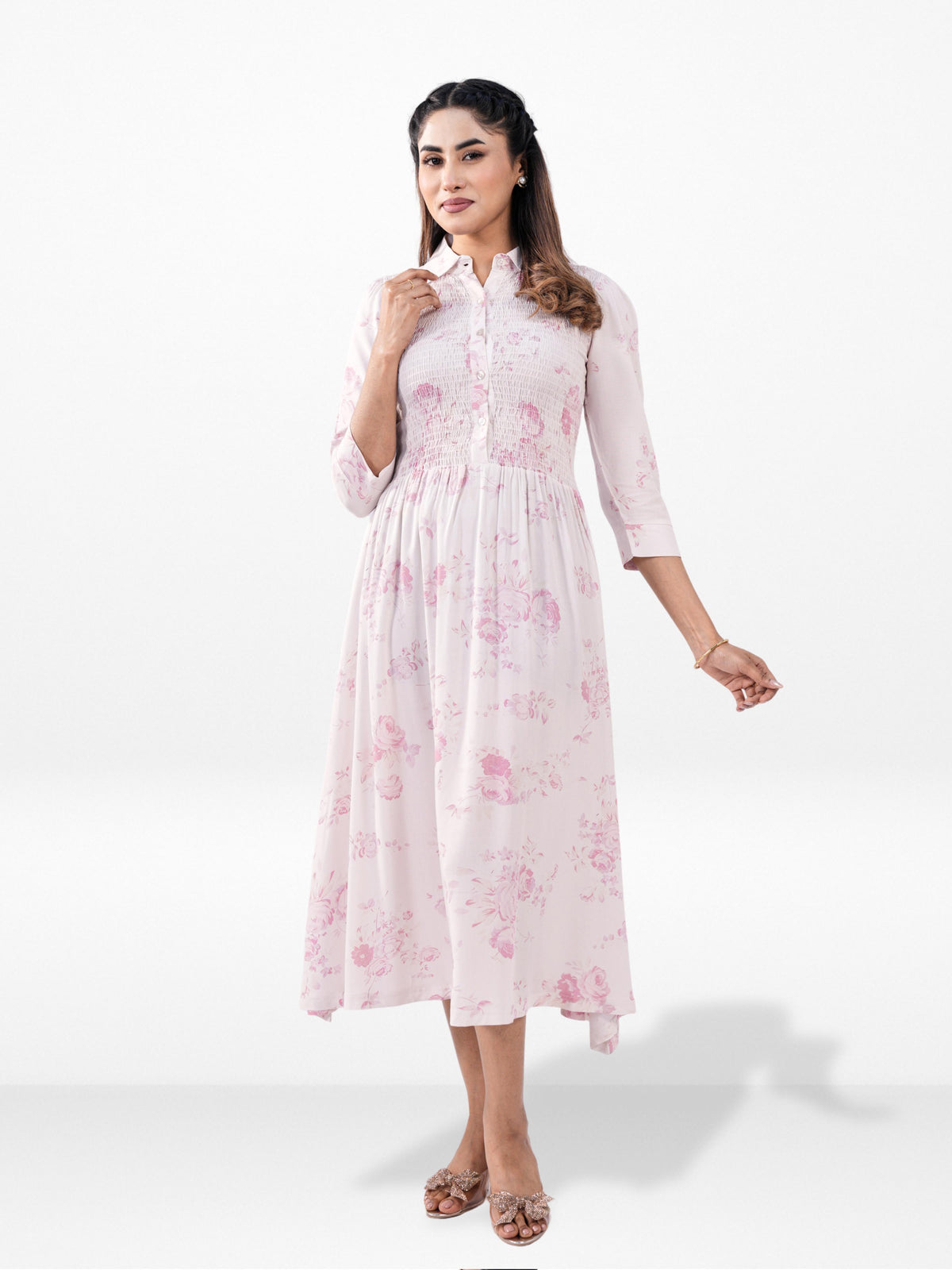 Women’s Floral Print Crepe Maxi Dress – Mystical Long Dress for Casual & Evening Wear