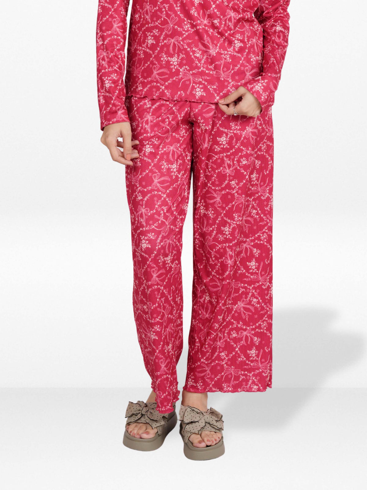 Women's Floral Printed Wide Leg Pants – Soft Yummy Rib Casual Trousers
