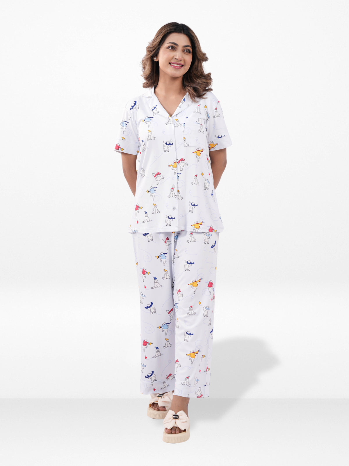 Women’s Printed Night Suit Set – Shirt & Pyjama | Soft Nightwear Dress, 2 Piece Sleepwear for Women, Comfortable Loungewear