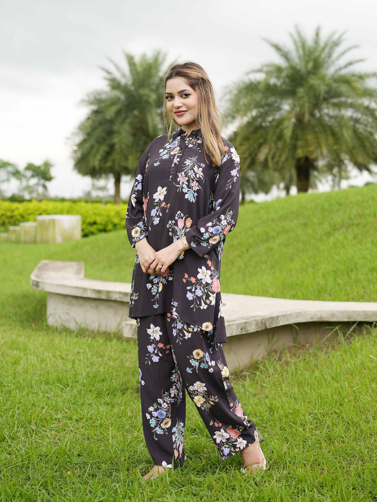 Women’s Floral Printed Co-Ord Set – Trendy 2 Piece Matching Top & Bottom Outfit