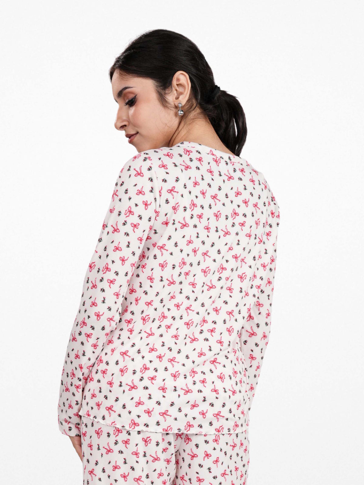 Women's Henley Long Sleeve Printed Top – Soft &amp; Stretchy Rib Knit Casual T-Shirt
