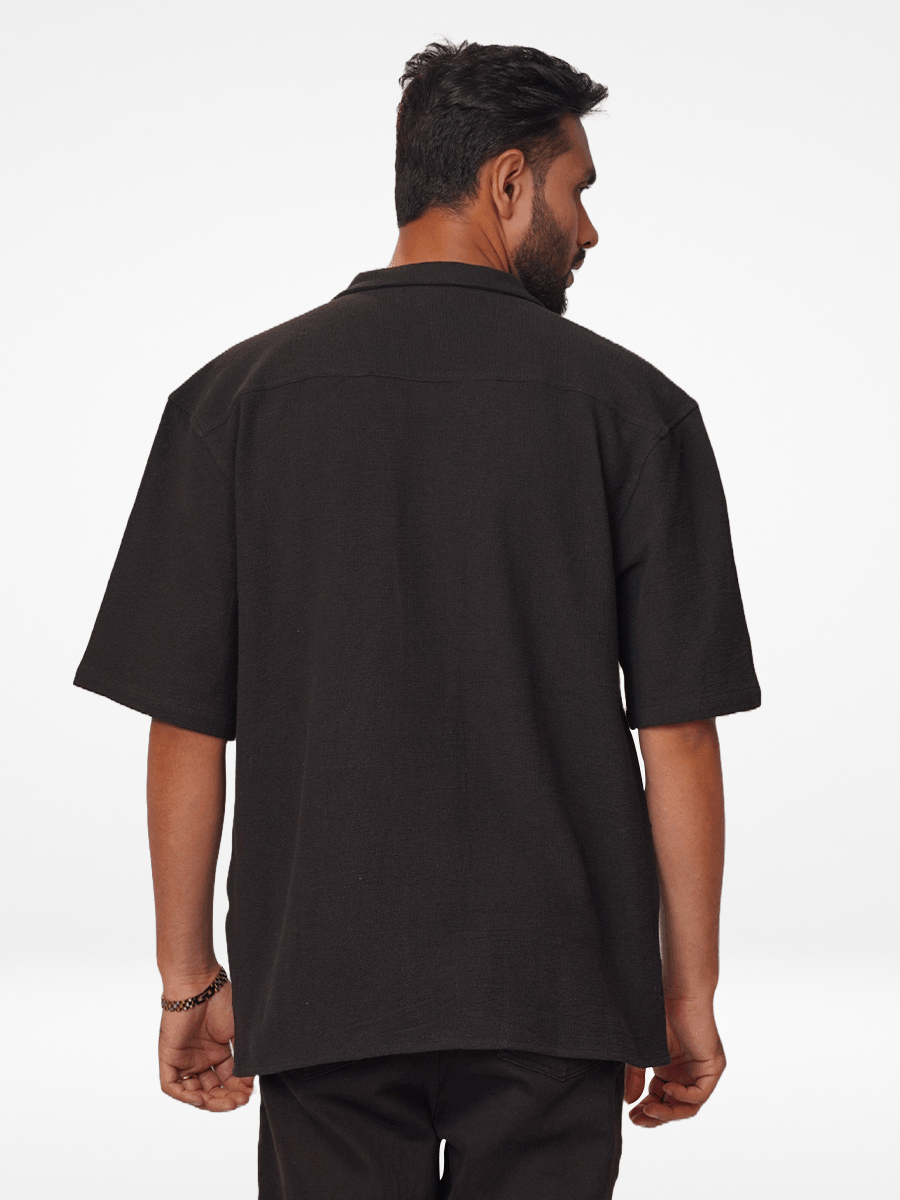 Men's Half-Sleeve Relaxed-Fit Casual Cuban Collar Shirt Black