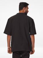 Men's Half-Sleeve Relaxed-Fit Casual Cuban Collar Shirt Black