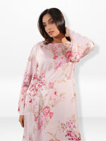 Women's Puff Sleeve Floral Satin Midi Dress