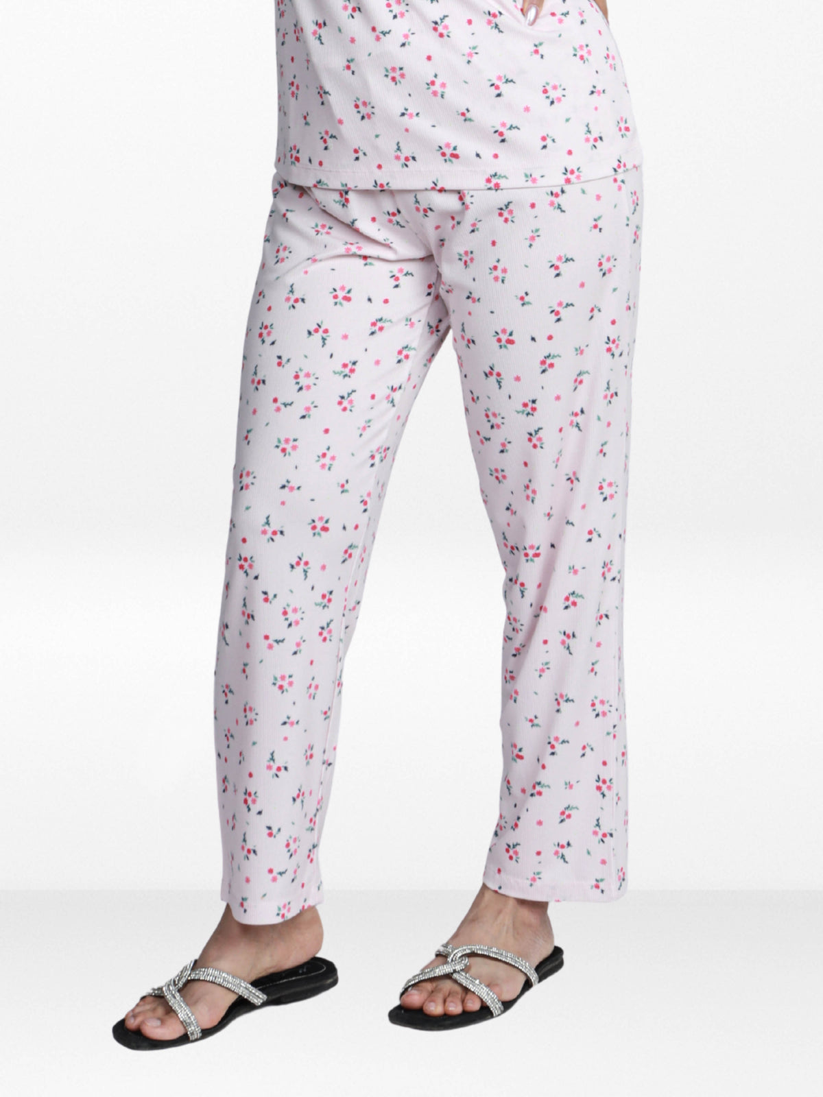 Women’s All Over Printed Lounge Pants | Soft Stretch Yummy Rib Fabric | Drawstring Waist Casual Sleepwear & Pajama Trousers - Pink