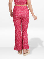 Women’s Printed Palazzo Pants | Wide Leg Lounge Trousers for Women | Soft Stretch Yummy Rib Fabric | Casual & Party Wear Bottoms - Crimson