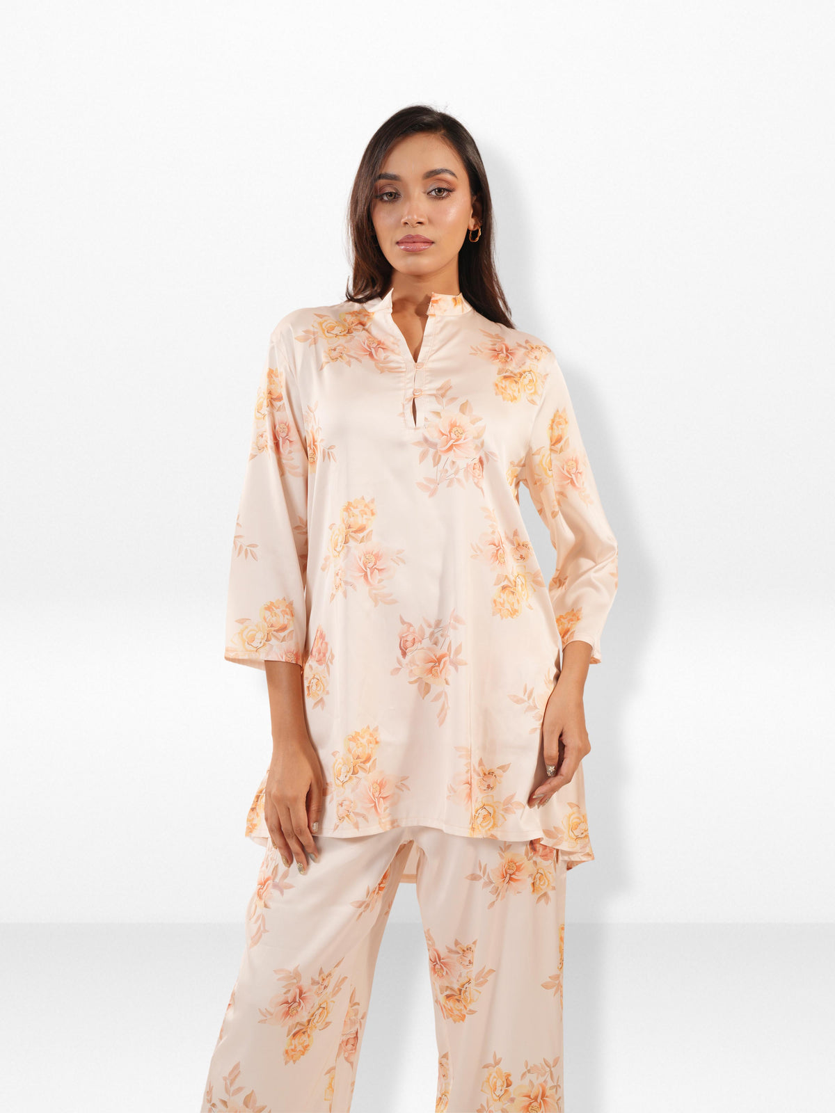 Women's Casual Floral Printed Satin Co-Ord Set