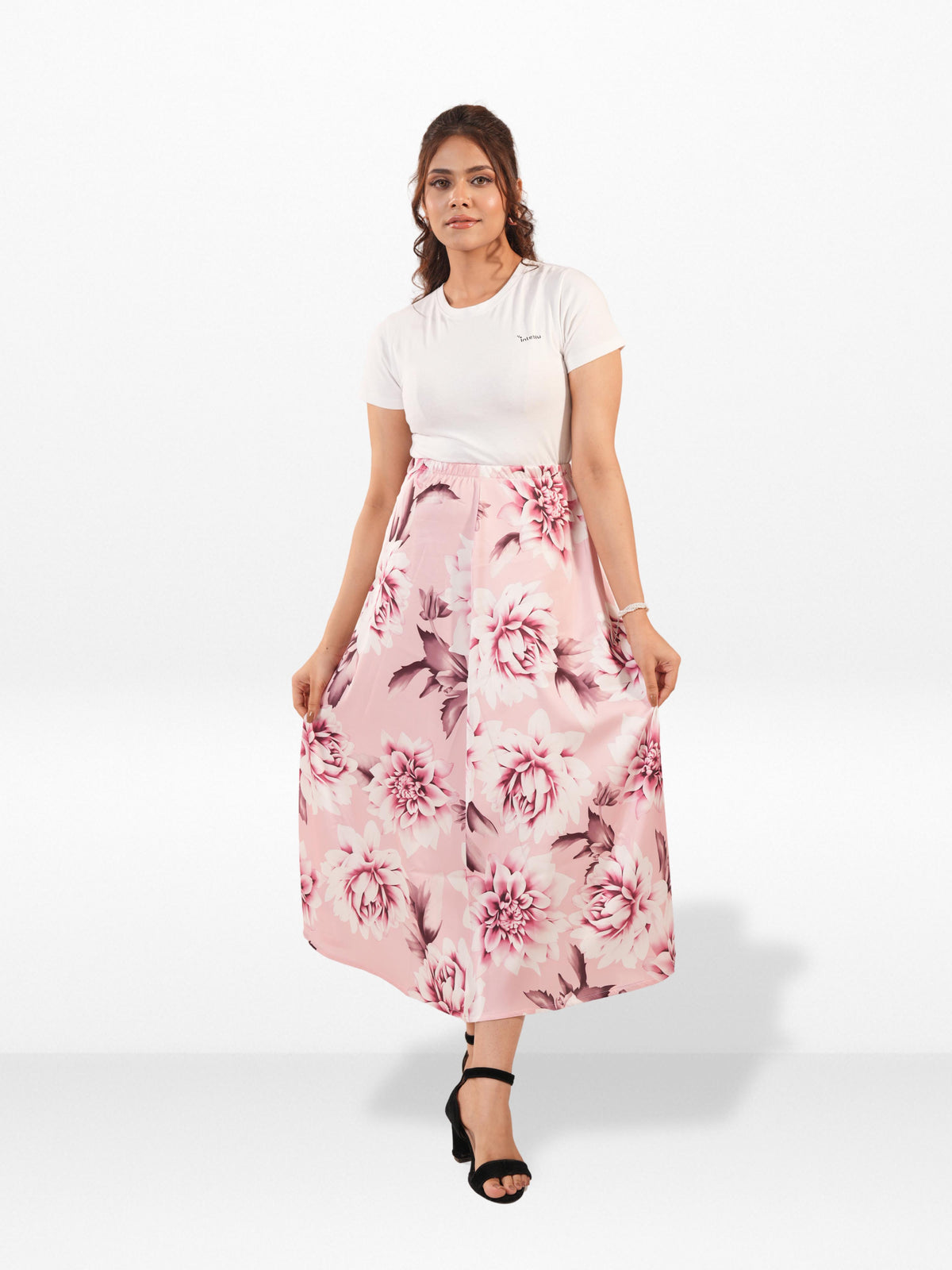 Women’s All Over Printed Maxi Skirt – Summer Pleated High Waist Casual Long Skirt