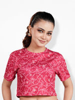 Womens All Over Printed Crop Top Crew Neck Half Sleeve Tee for Trendy Casual Wear - Crimson