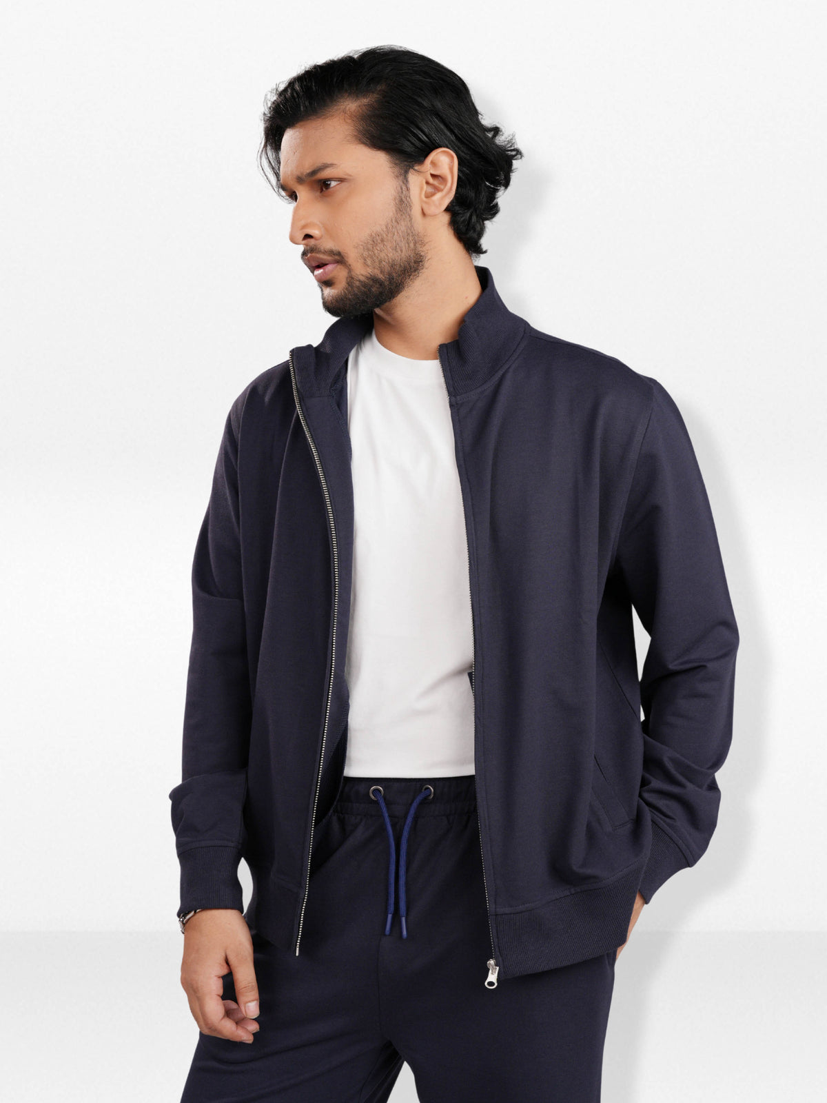 Men’s Regular Fit Jacket – High Neck Front Zip | Long Sleeve Outerwear with Ribbed Trims & Welt Pockets