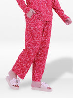 Women’s Printed Pajama Pants | Soft & Stretchy Sleepwear Trousers | Elastic Waist Lounge Pants | Yummy Rib Fabric - Crimson