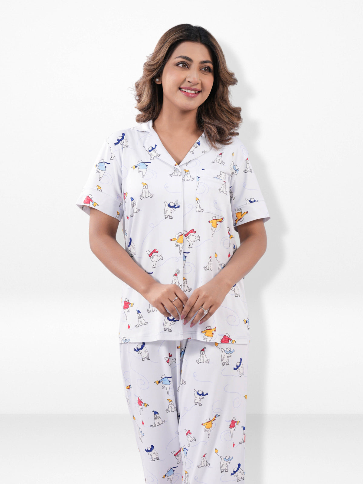 Women’s Printed Night Suit Set – Shirt & Pyjama | Soft Nightwear Dress, 2 Piece Sleepwear for Women, Comfortable Loungewear