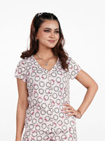 Women’s Short Sleeve Button-Down Top | Printed Sleepwear Shirt | Soft & Stretchy Yummy Rib Fabric | Lounge Top - Blushing Bride