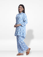 Women Sky Blue Aop Print Co-Ord Set with Luxury Details
