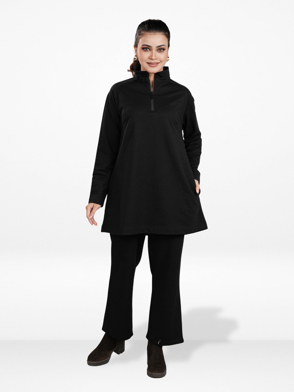 Women’s High Neck Half Zip Pullover Sweatshirt – Long Sleeve | Trendy Relaxed Fit