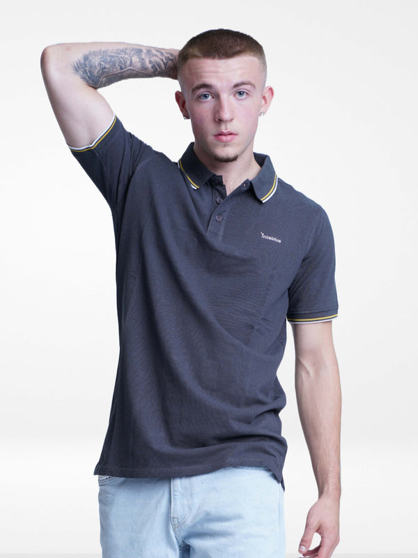 Men Slim-Fit Short-Sleeve Pique Polo Shirt Charcoal