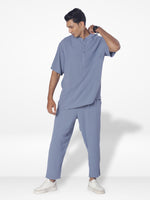 Men's Short Sleeve Shirt & Long Pant Set| Slate Blue