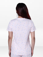 Women’s All Over Printed Short Sleeve Lounge Top | Soft Stretch Yummy Rib Fabric | Crew Neck Casual Sleepwear & Loungewear Top - LT.Pink