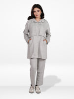 Women’s Soft Pastel Longline Hooded Jacket –Casual Outerwear with Snap Button Closure & Side Pockets