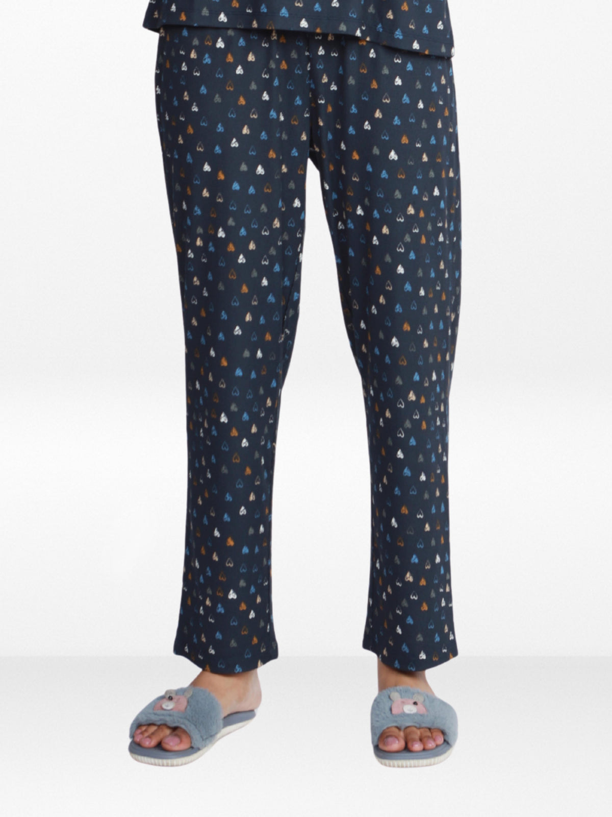 Women’s All Over Printed Lounge Pants | Soft Stretch Yummy Rib Fabric | Drawstring Waist Casual Sleepwear & Pajama Trousers - Navy