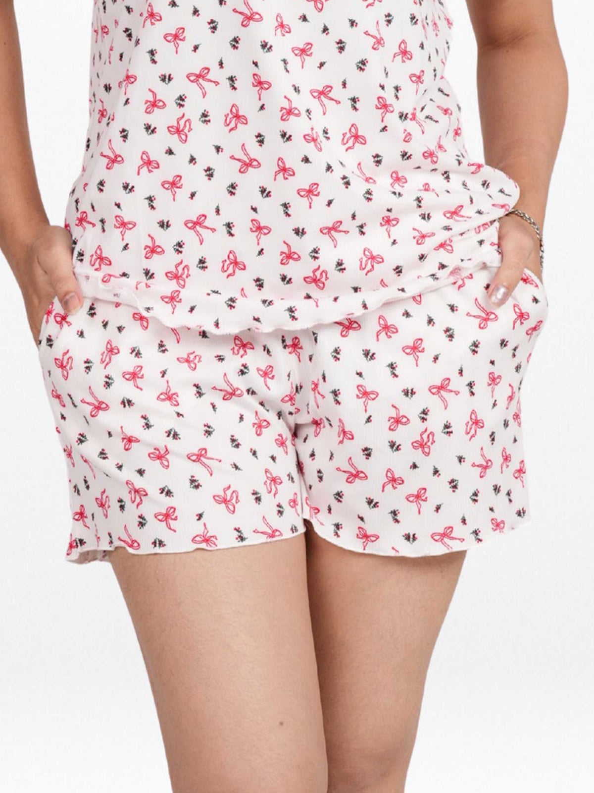 Women’s Pajama Shorts | Printed Sleepwear Shorts | Soft Stretch Yummy Rib Fabric | Elastic Waist Lounge Shorts for Women - Egret
