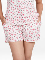Women’s Pajama Shorts | Printed Sleepwear Shorts | Soft Stretch Yummy Rib Fabric | Elastic Waist Lounge Shorts for Women - Egret