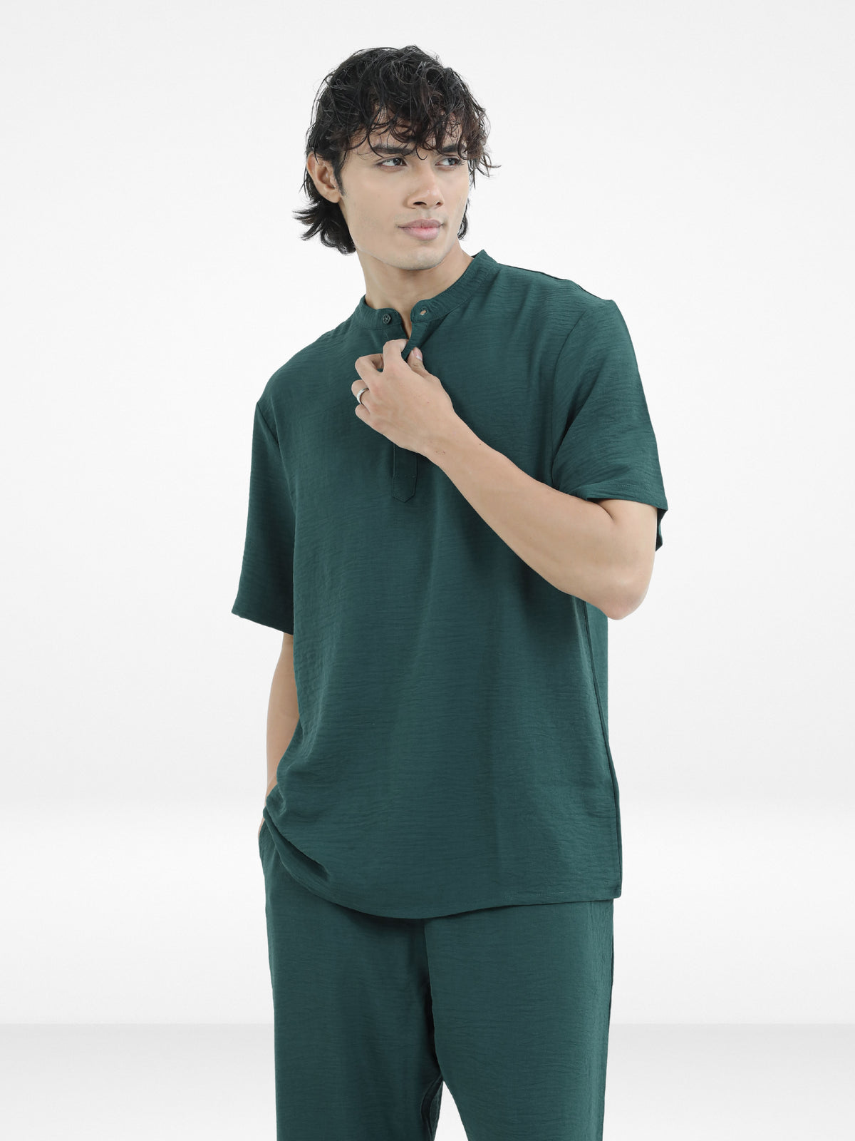 Men's Short Sleeve Shirt & Long Pant Set| Green