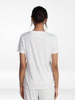 Women’s All Over Printed Short Sleeve Lounge Top | Soft Stretch Yummy Rib Fabric | Crew Neck Casual Sleepwear & Loungewear Top - White