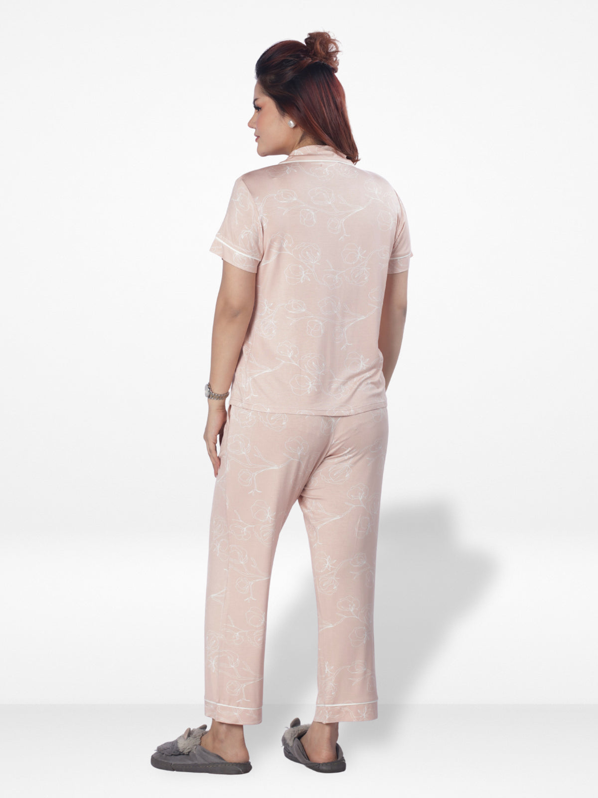 Women Printed Night Suit Set of Shirt & Pyjama, Night wear Dress