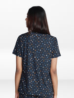 Women’s All Over Printed Short Sleeve Lounge Top | Soft Stretch Yummy Rib Fabric | Crew Neck Casual Sleepwear & Loungewear Top - Navy
