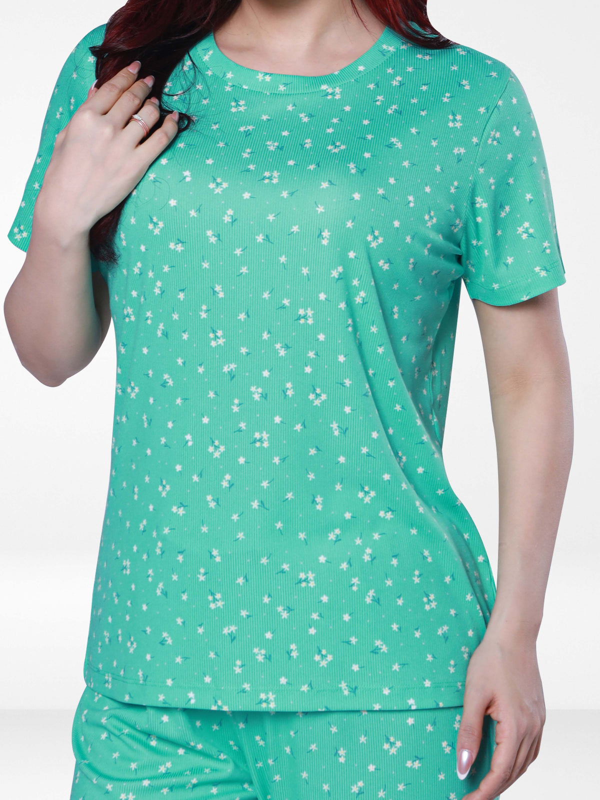 Women’s All Over Printed Short Sleeve Lounge Top | Soft Stretch Yummy Rib Fabric | Crew Neck Casual Sleepwear & Loungewear Top - F.Florida