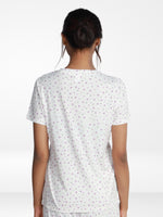 Women’s All Over Printed Short Sleeve Lounge Top | Soft Stretch Yummy Rib Fabric | Crew Neck Casual Sleepwear & Loungewear Top - White