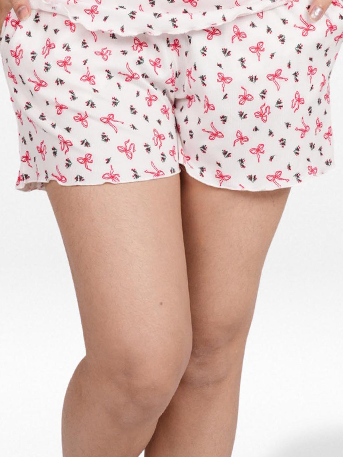 Women’s Pajama Shorts | Printed Sleepwear Shorts | Soft Stretch Yummy Rib Fabric | Elastic Waist Lounge Shorts for Women - Egret
