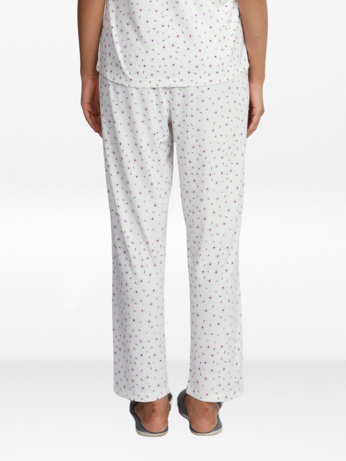 Women’s All Over Printed Lounge Pants | Soft Stretch Yummy Rib Fabric | Drawstring Waist Casual Sleepwear & Pajama Trousers - White