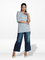 Women’s Drop Shoulder T-Shirt – Classic Solid Short Sleeve Tee, Cotton Blend Comfortable Casual Wear- Light Blue