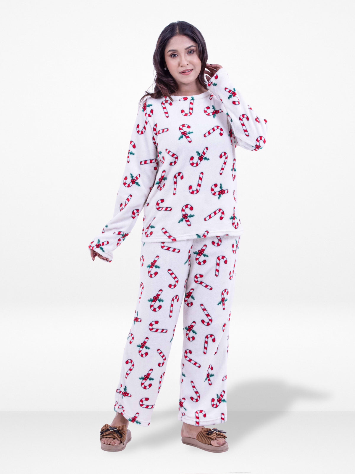 Women’s Christmas Candy Cane Printed Pyjama Set – Long Sleeve Sleepwear | Cozy Winter Loungewear for Women