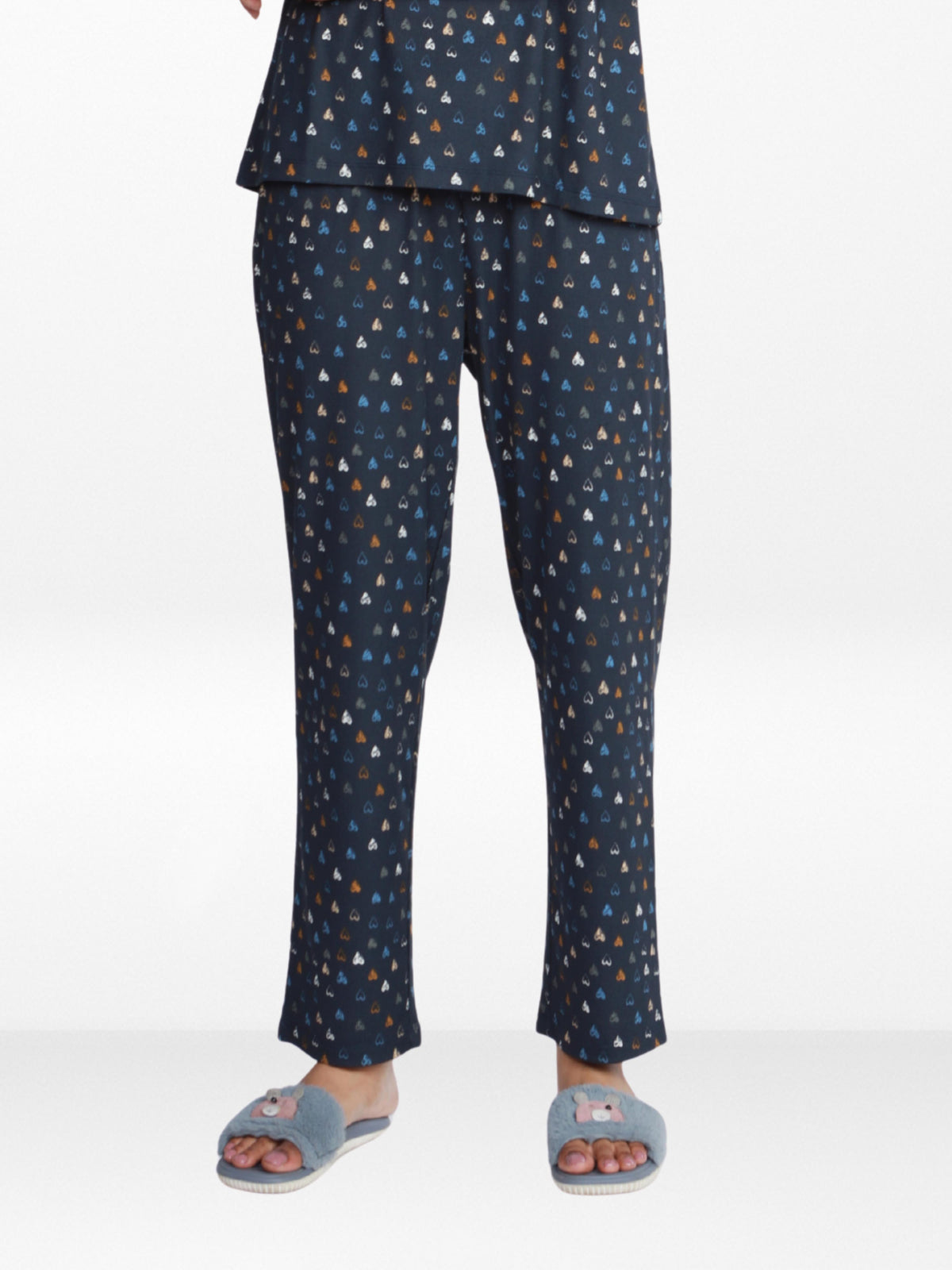 Women’s All Over Printed Lounge Pants | Soft Stretch Yummy Rib Fabric | Drawstring Waist Casual Sleepwear & Pajama Trousers - Navy