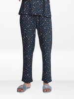 Women’s All Over Printed Lounge Pants | Soft Stretch Yummy Rib Fabric | Drawstring Waist Casual Sleepwear & Pajama Trousers - Navy