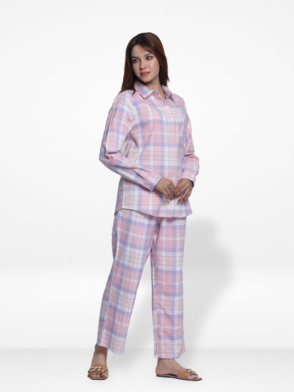 Women Pink Check Print Co-Ord Set with Luxury Details