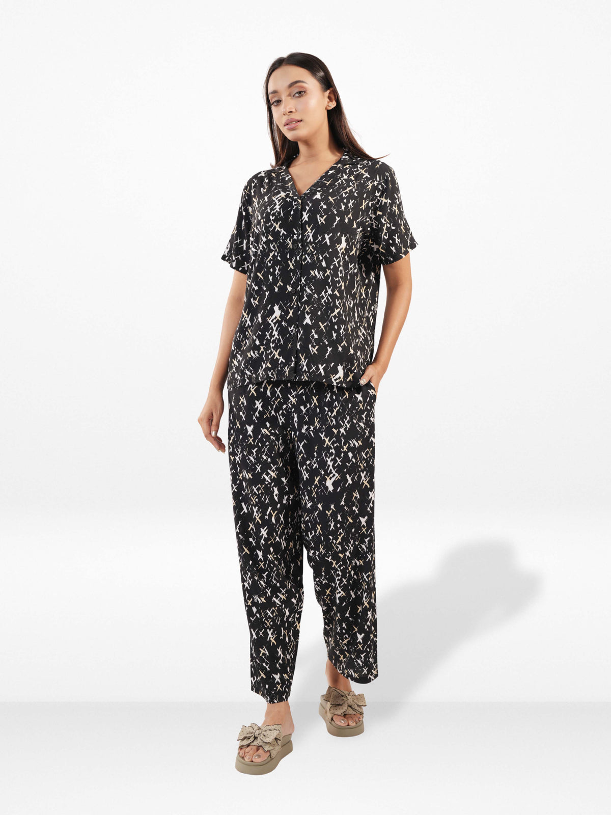 Women's All Over Printed PJ Set – 2 Piece Sleepwear Set | Soft Breathable Nightwear for Women