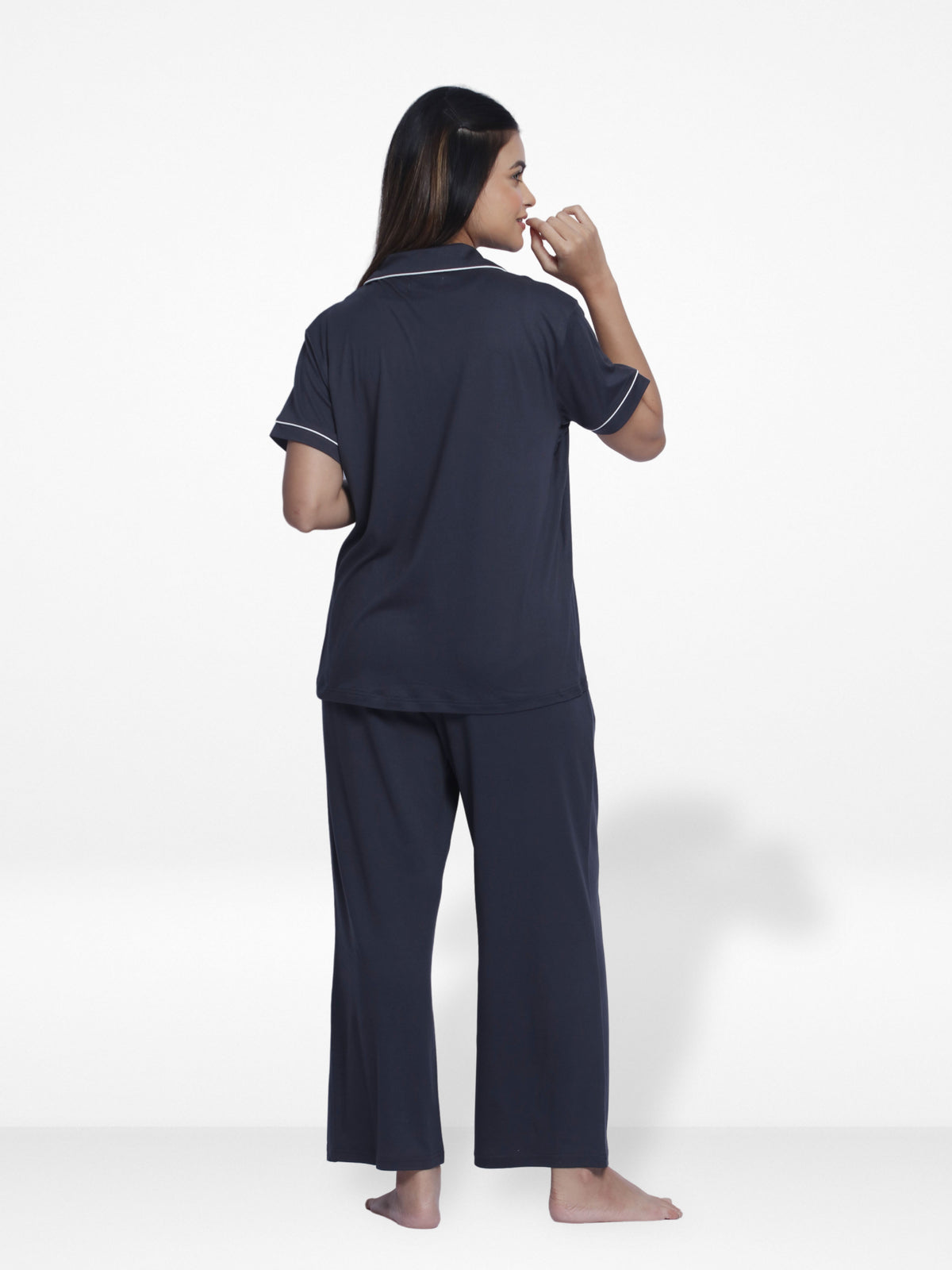 Women Solid Sleepwear Short Sleeve Pyjama Set