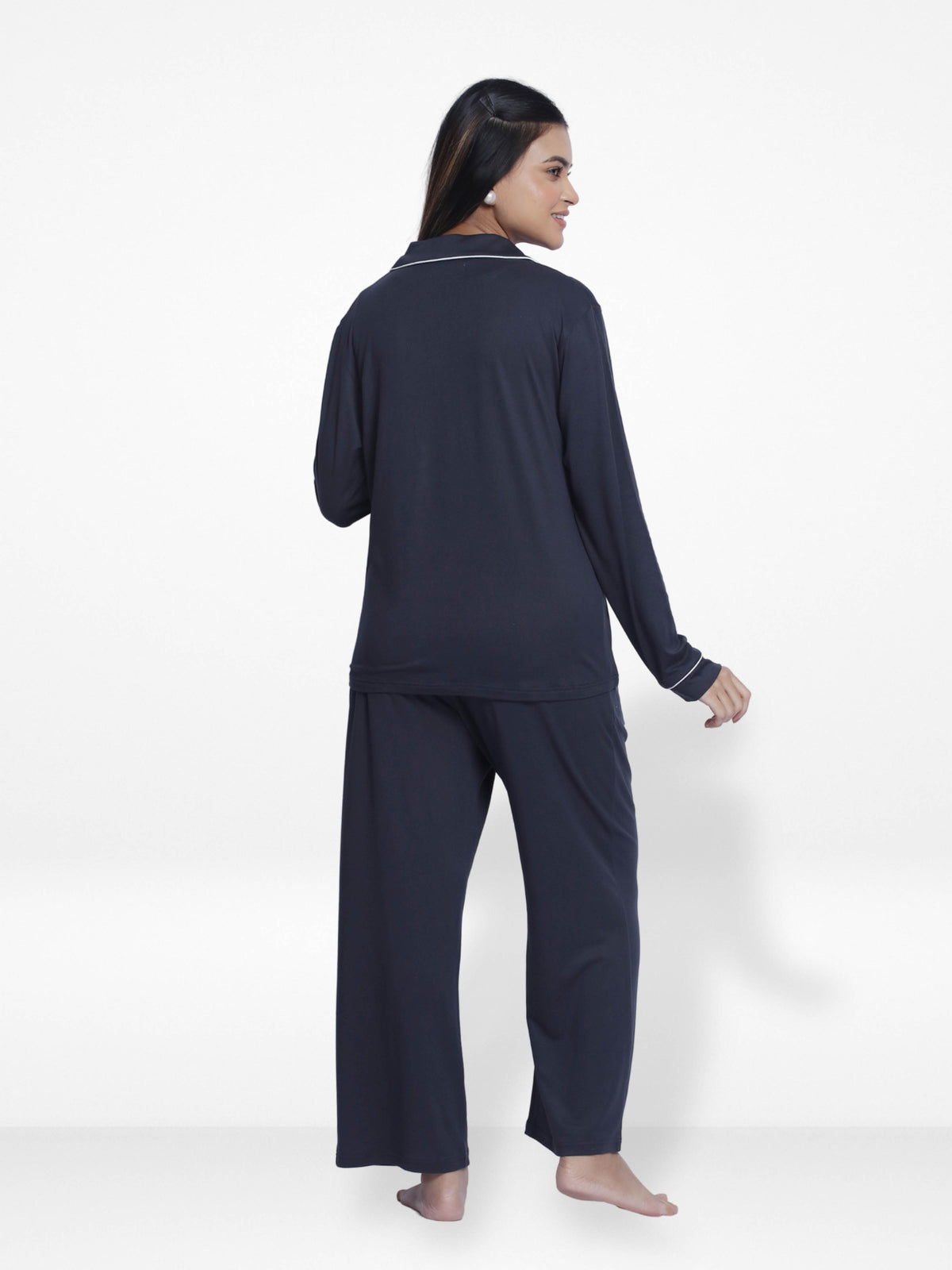 Women Solid Sleepwear Long Sleeve Pyjama Set