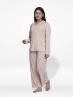 Women Coral Pink Check Sleepwear Long Sleeve Pyjama Set