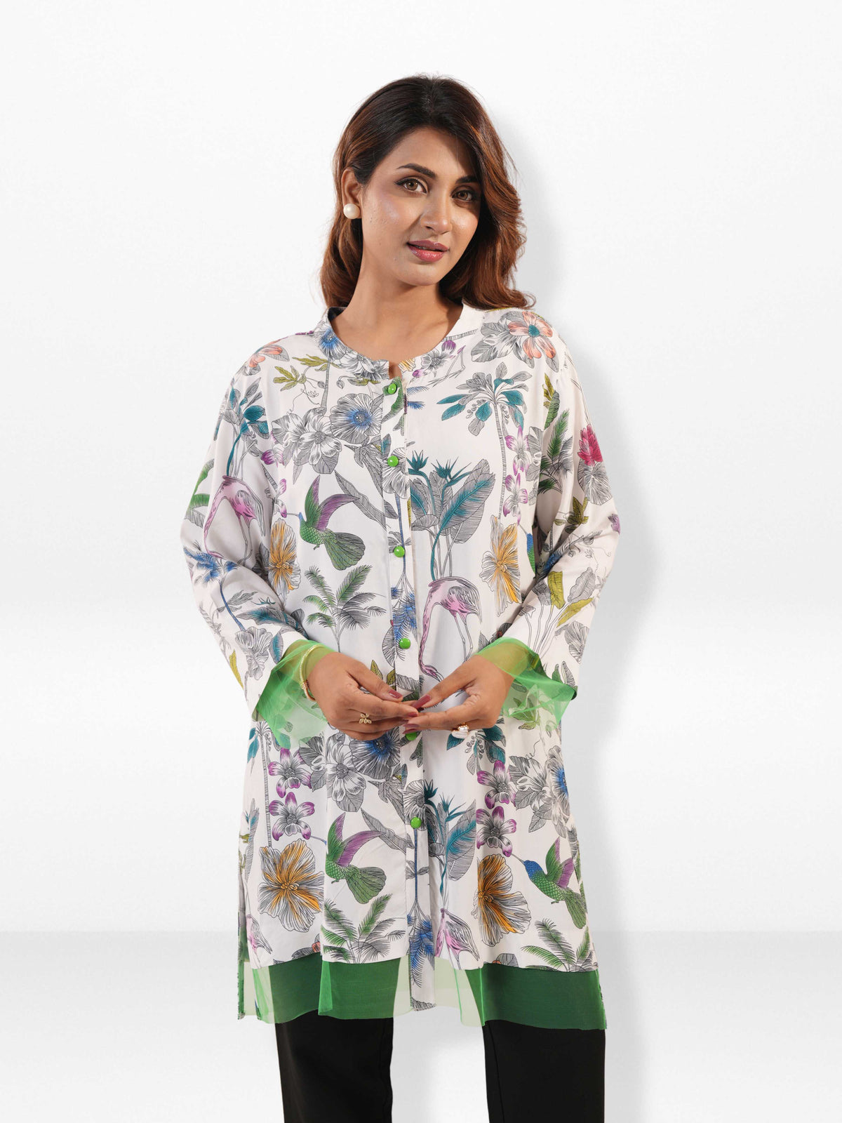 Women’s Floral All Over Print Long Sleeve Shirt – Soft Casual Coverd Button-Down Blouse