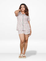 Women’s Notch Collar Sleepwear Set – Short Sleeve All Over Print Pajama Top & Shorts, Soft Comfortable Nightwear