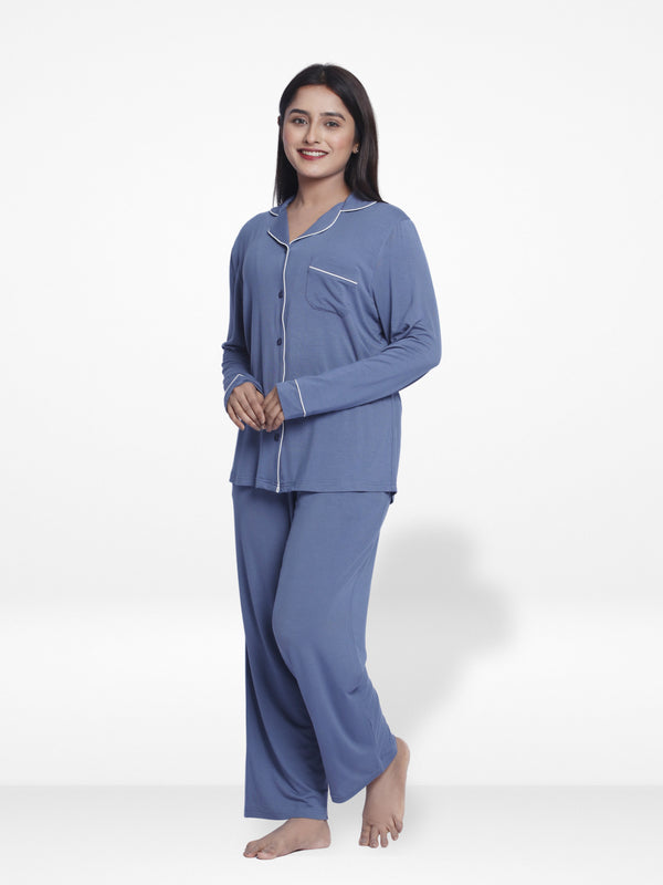 Women Solid Sleepwear Long Sleeve Pyjama Set